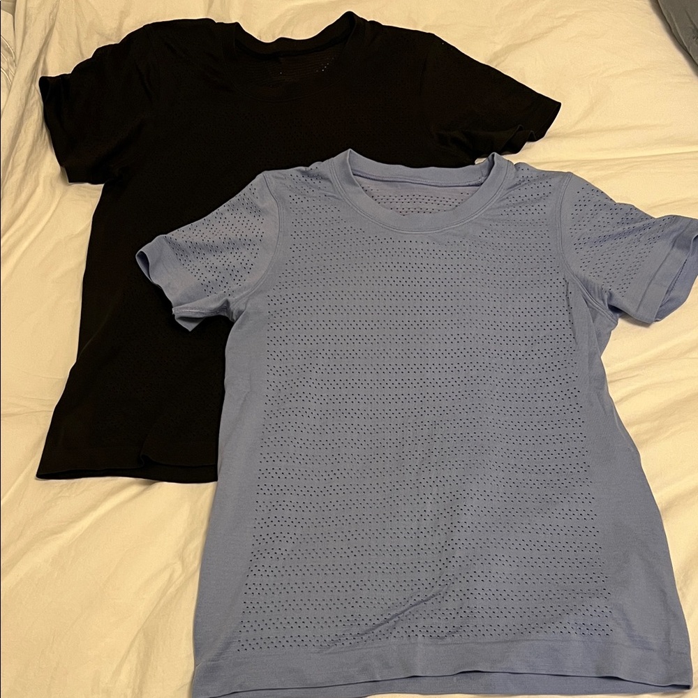 Lululemon Black and Light Blue Perforated Shirts